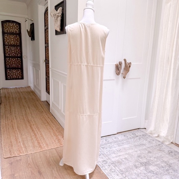 AKS Womens Tencel Cream Buttery Yellow Sleeveless Maxi Dress M Boho Resort Chic - Picture 5 of 8